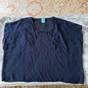 EUC H.I.P. Navy Blue Sheer Drape Short Sleeve Shirt with Front Pocket Sz M